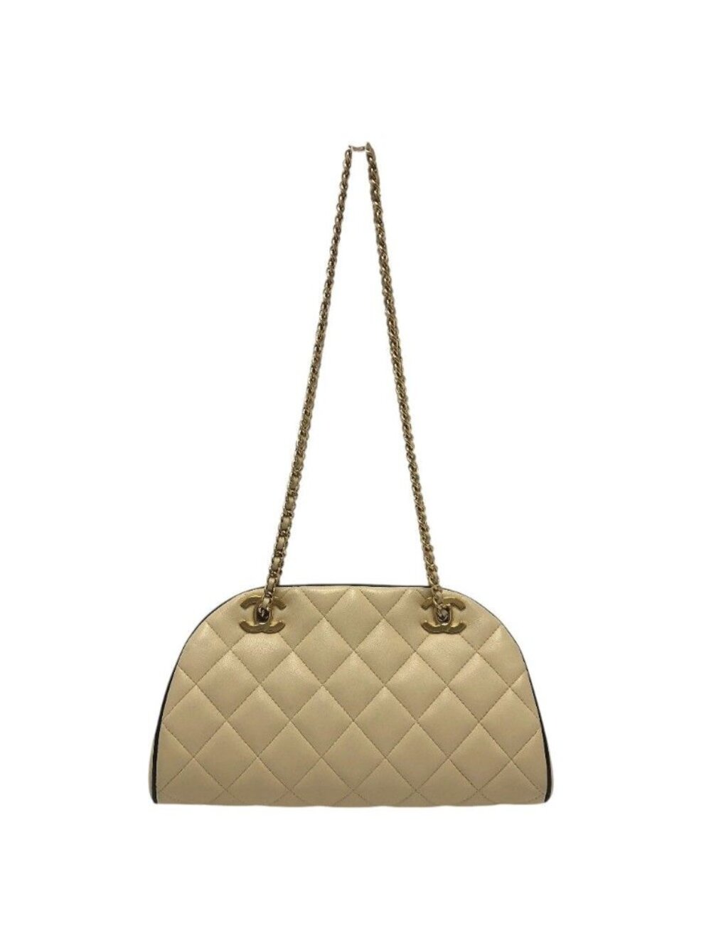 Chanel Shoulder Bag Chain Clutch Lambskin Beige